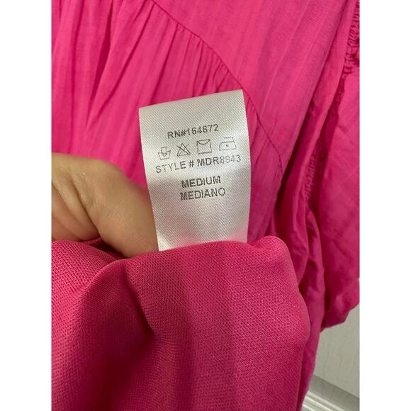 &Merci Pink V-neck Ruched Sleeve Tiered Shift Dress Size Medium - Picture 5 of 6